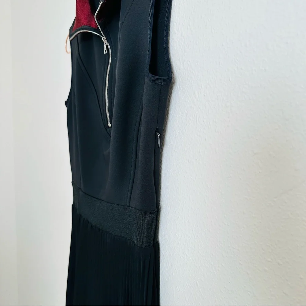 Sandro Black Sleeveless Half Zip Mock Collar Pleated Mini Dress - Picture 8 of 9